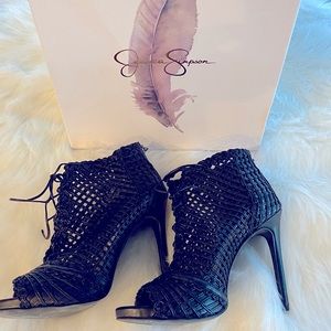 Jessica Simpson- Black Rendy Heels with string ties, size 8.5M.  Gently used.